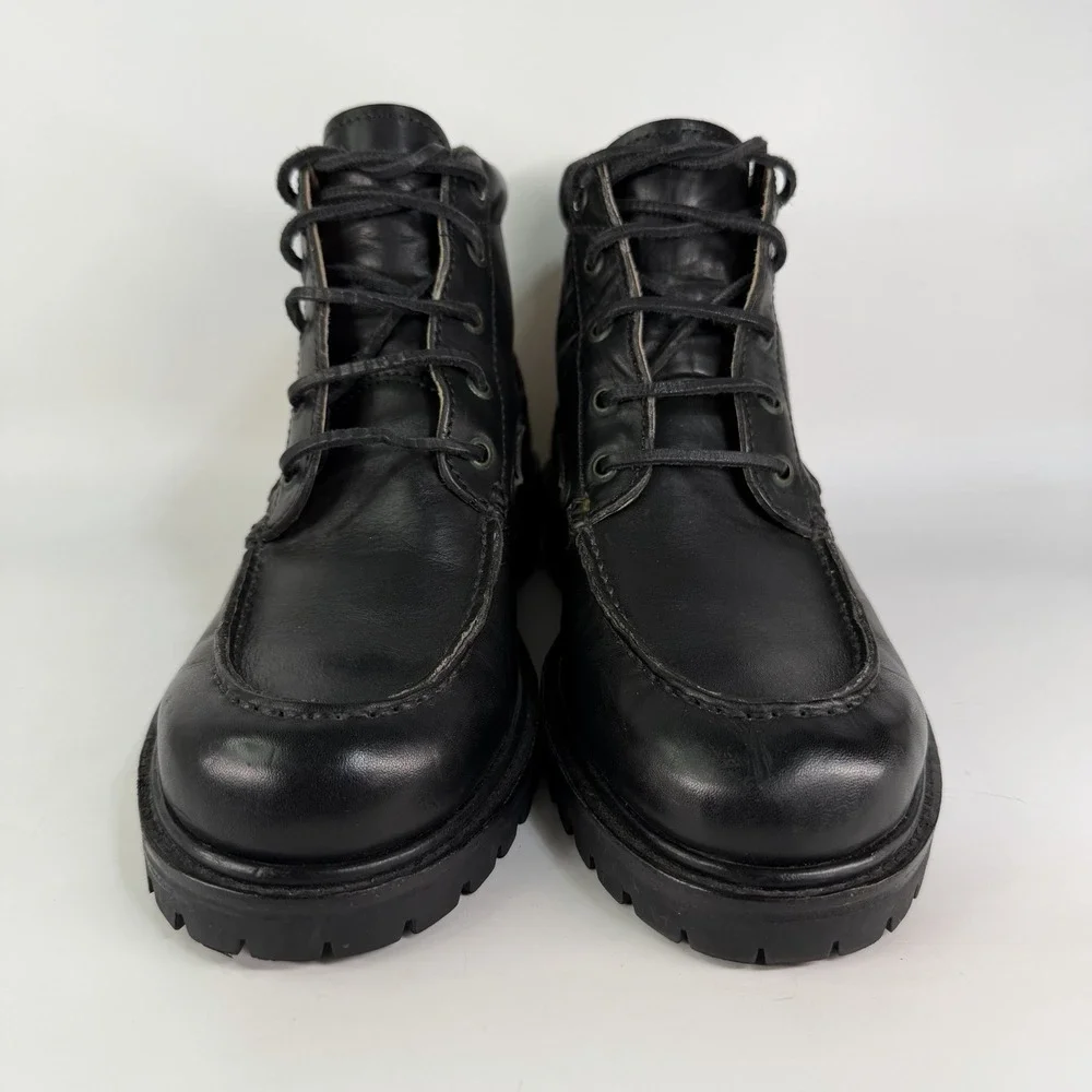 Vintage J.Crew Leather Moc Toe Work Boots Men's 10.5 D Lug Sole Rubber Logger